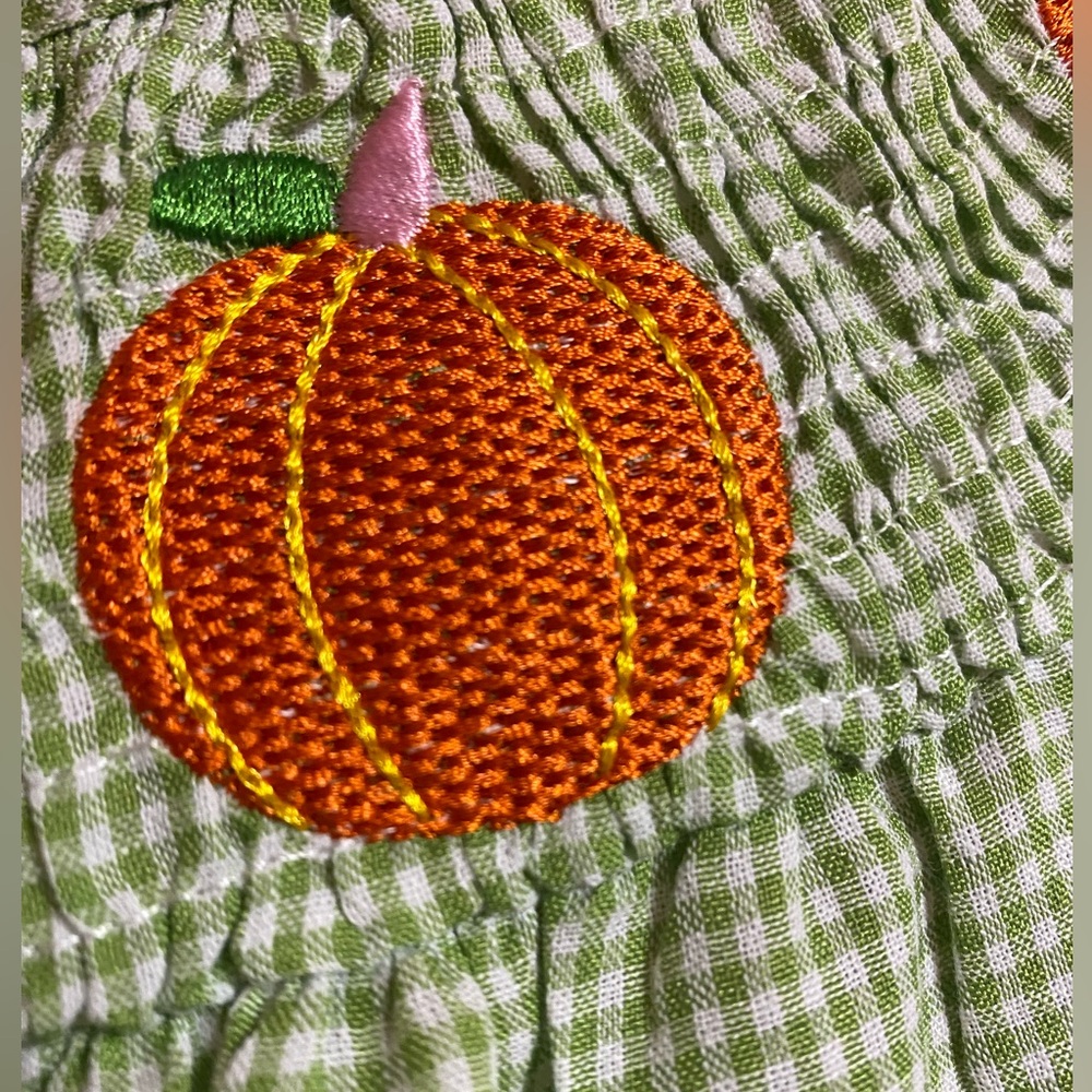 🎃$12 SALE Fall Gingham Dress Smocked Embroidered Pumpkins Boutique Size 2/3 - Picture 3 of 6